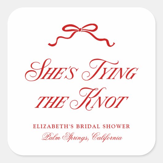 「彼女の結婚」赤 エレガント 手描き リボン スクエアシール (正面)