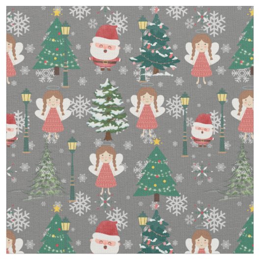 彼女の緑の赤のための愛らしいガーリークリスマスパターン ファブリック (クローズアップ)