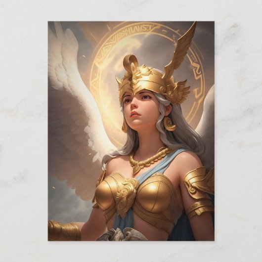 彼女の考えに囲まれた女神アテナ ポストカード (正面)