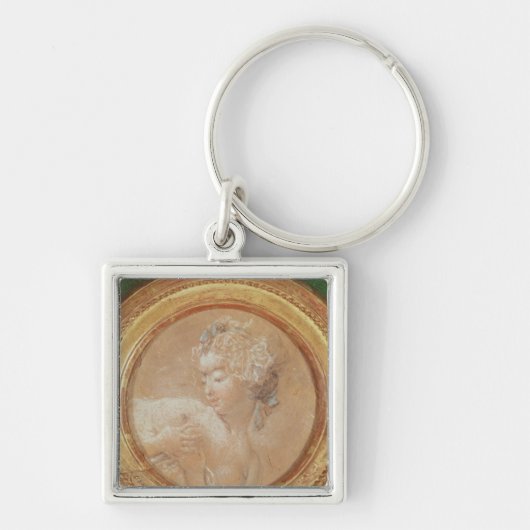 彼女の胸を絞っている若い女の子 キーホルダー (正面)