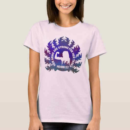 彼女の腕は強い 箴言31章17節 Tシャツ (正面)