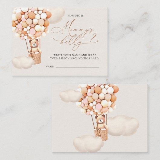 彼女の腹のチケットの大きさ – 茶色のクマのバルーン エンクロージャーカード (正面/裏面)