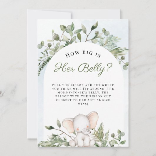 彼女の腹の少年の青い赤ちゃんシャワーゲームの大きさ 招待状 (正面)