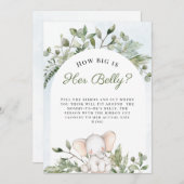 彼女の腹の少年の青い赤ちゃんシャワーゲームの大きさ 招待状 (正面/裏面)