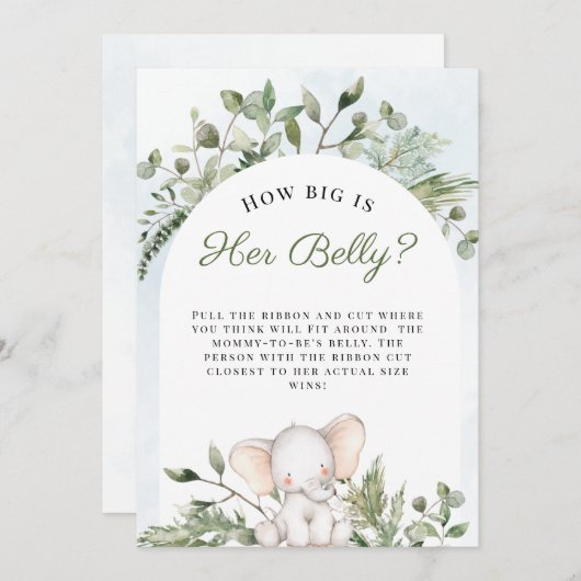 彼女の腹の少年の青い赤ちゃんシャワーゲームの大きさ 招待状 (正面/裏面)