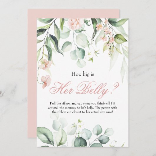 彼女の腹の赤ちゃんシャワーゲームの大きさ 招待状 (正面/裏面)