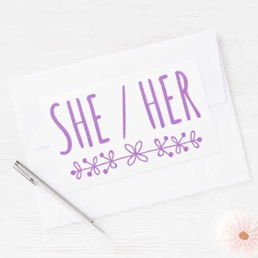 彼女の花かわいらし色のラベンダーデザイン 長方形シール (封筒)