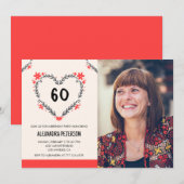 彼女の花のハートの60歳の誕生日招待状 招待状 (正面/裏面)