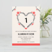 彼女の花ハートの1歳の誕生日招待状 招待状 (スタンド正面)