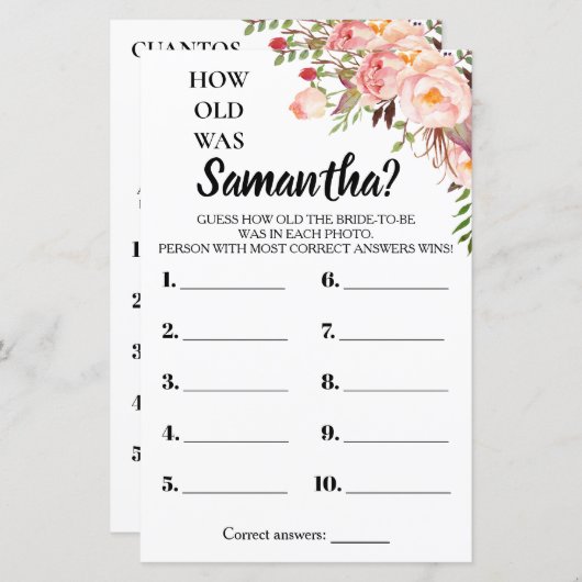 彼女の英語のゲームは何歳だったスペインの (正面/裏面)