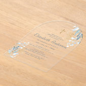 彼女の葉のモダン金ゴールド交差の確認 アクリル招待状 (レイダウン)