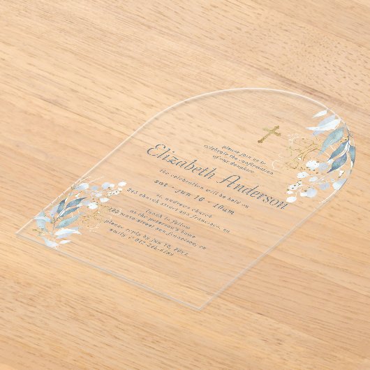 彼女の葉のモダン金ゴールド交差の確認 アクリル招待状 (レイダウン)