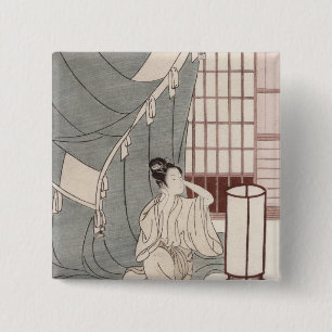 彼女の蚊帳によってひざまずいている若い女性1766年 缶バッジ