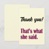 彼女の言ったことが面白い感謝のメモ サンキューカード (正面/裏面)