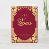 彼女の誓い バーガンディ ヴィンテージ 偽の金のスクリプト 結婚式 カード (正面)