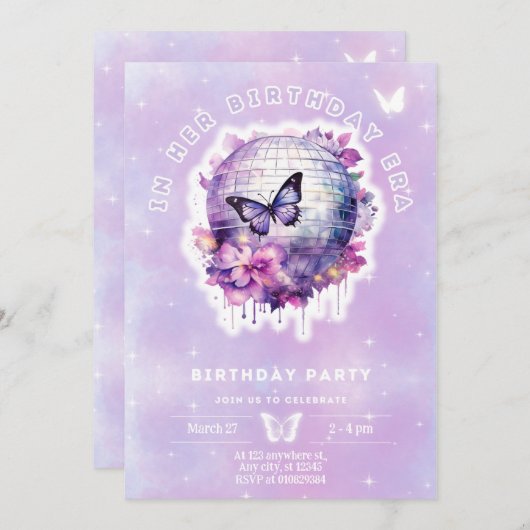 彼女の誕生日の誕生日の招待の女10代のの子 招待状 (正面/裏面)