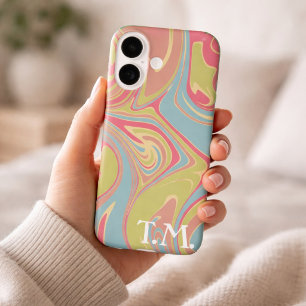 彼女の誕生日ギフト ピンクとグリーンの大理石モノグラム iPhone XS MAXケース