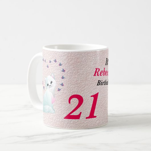 彼女の誕生日子猫と花バージョン コーヒーマグカップ (正面左)
