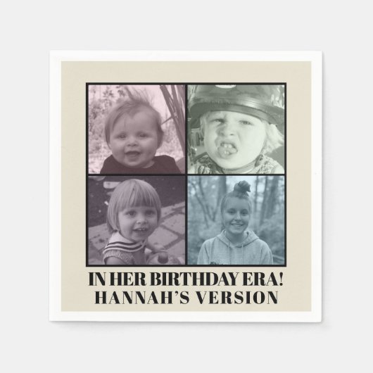 彼女の誕生日時代の写真時代の誕生日パーティー スタンダードカクテルナプキン (正面)