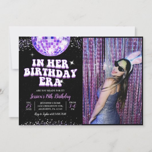 彼女の誕生日時代の誕生日パーティーの写真 招待状 (正面)