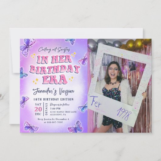 彼女の誕生日時代の誕生日パーティーの写真 招待状 (正面)