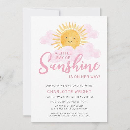 彼女の赤ちゃんシャワーには少し日光が当たる 招待状 (正面)