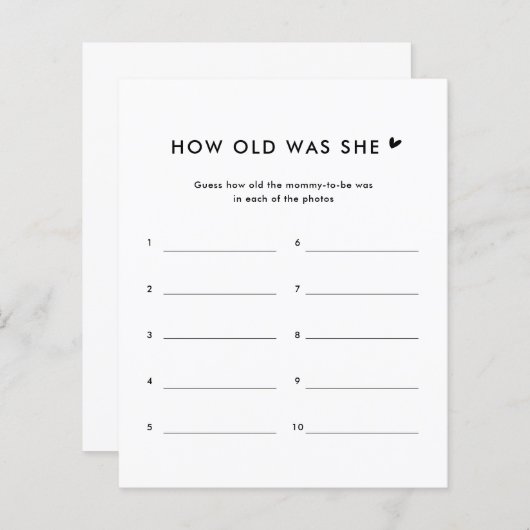 彼女の赤ちゃんシャワーゲームの年齢をミニマルにする (正面/裏面)