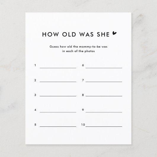 彼女の赤ちゃんシャワーゲームの年齢をミニマルにする (正面)