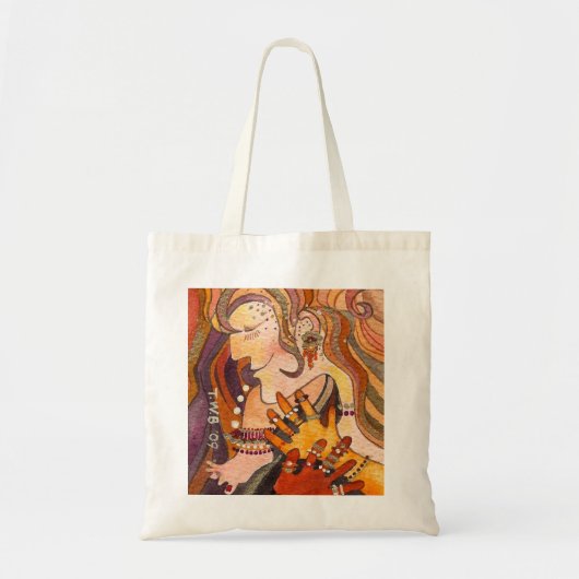 彼女の赤絵を描かれた足指の爪を搭載する幸せな女性 トートバッグ (正面)