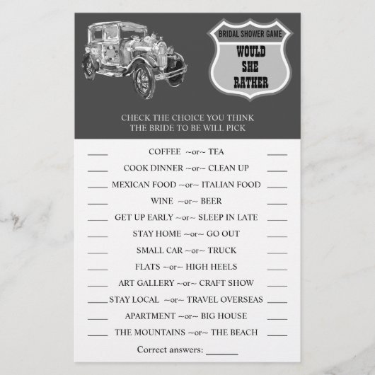 彼女の車のシャワ結婚ーのゲームカードは チラシ (正面)