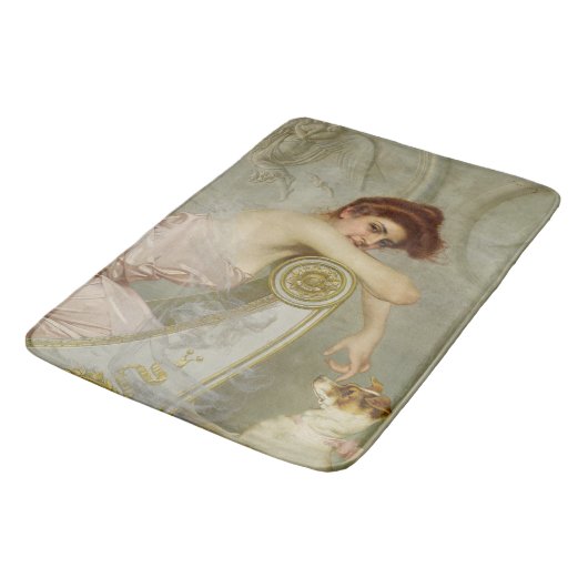 彼女の遊子犬とファッショナブルな美しい バスマット (アングル)