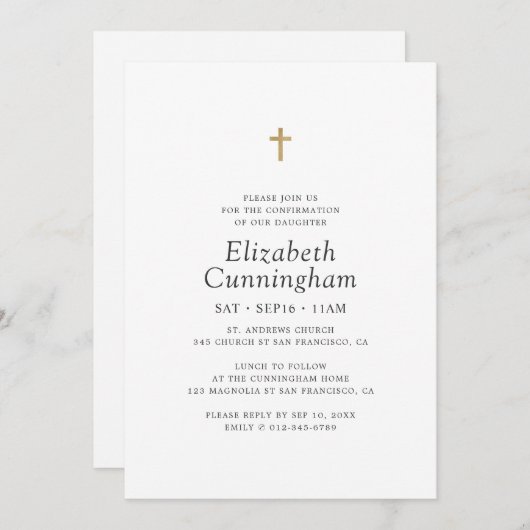 彼女の金ゴールドフェイククロスミニマルの確認のために 招待状 (正面/裏面)