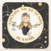 彼女の金ゴールドブラック応援60素晴らしい誕生日 スクエアペーパーコースター (正面)