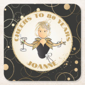 彼女の金ゴールドブラック応援80誕生日トーストおもしろい スクエアペーパーコースター (正面)