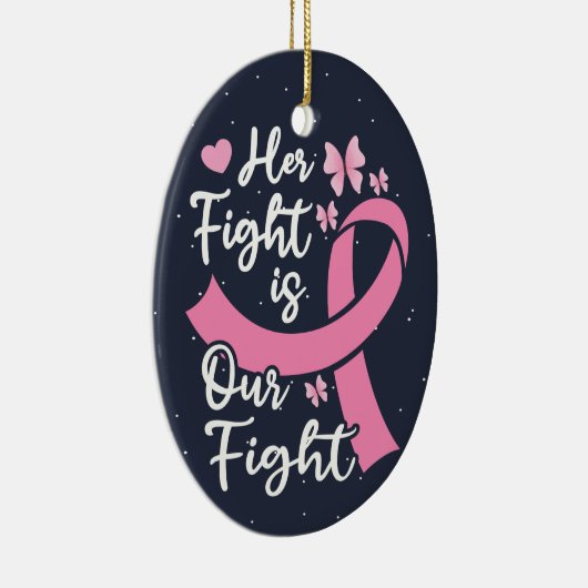 彼女の闘いは我々のがん家族の支援である セラミックオーナメント (右)