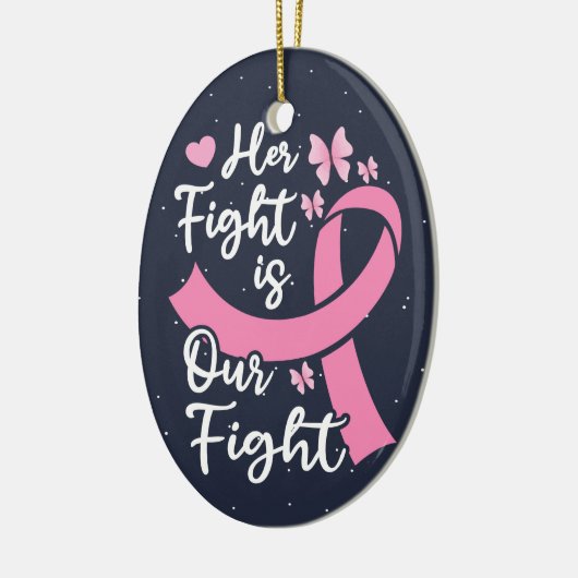 彼女の闘いは我々のがん家族の支援である セラミックオーナメント (左)