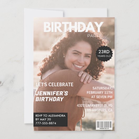 彼女の雑誌のカバーのための23歳の誕生日招待状 招待状 (正面)