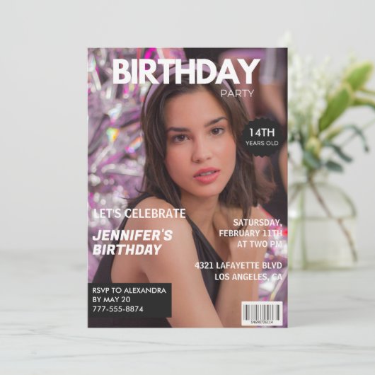 彼女の雑誌の表紙のための14歳の誕生日招待状 招待状 (スタンド正面)