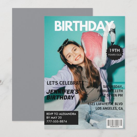 彼女の雑誌の表紙のための19歳の誕生日招待状 招待状 (正面/裏面)