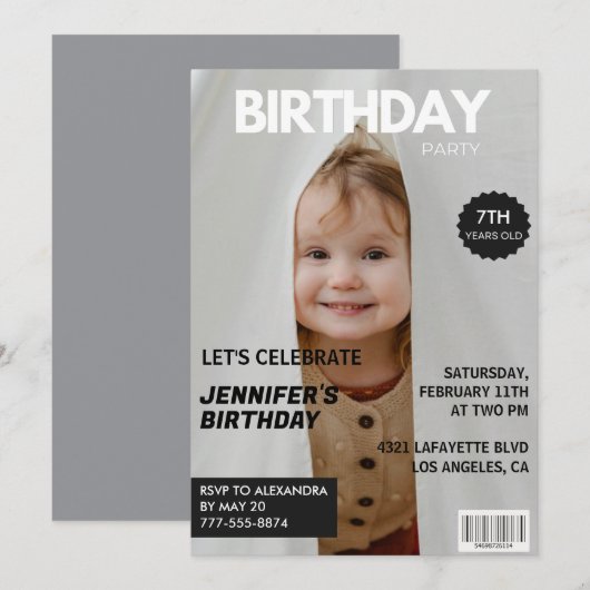 彼女の雑誌の表紙のための7歳の誕生日招待状 招待状 (正面/裏面)