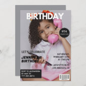 彼女の雑誌の表紙のための9歳の誕生日招待状 招待状 (正面/裏面)