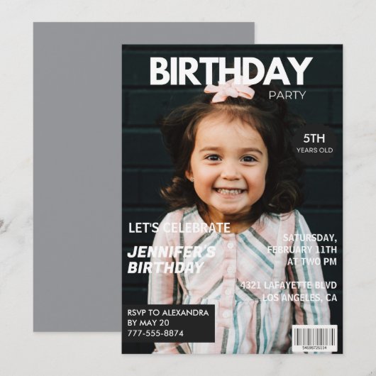 彼女の雑誌の表紙の5歳の誕生日招待状 招待状 (正面/裏面)