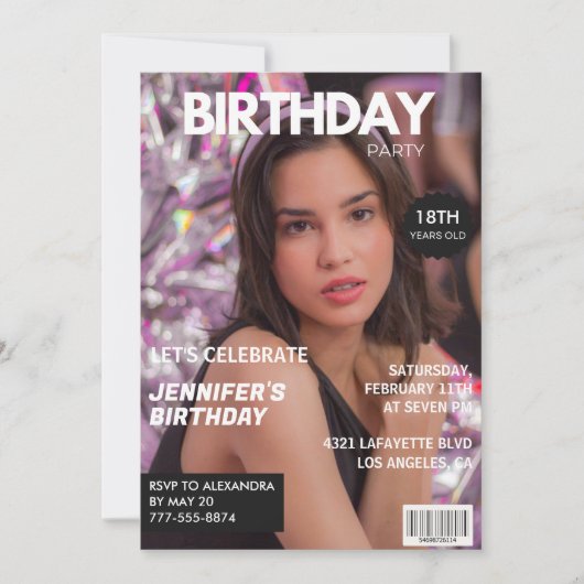 彼女の雑誌表紙のための18歳の誕生日招待状 招待状 (正面)