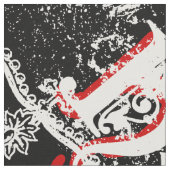 彼女の頭の女王と黒のハートで ファブリック (クローズアップ)