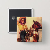 彼女の馬の女性のカーボーイ 缶バッジ (正面&裏面)