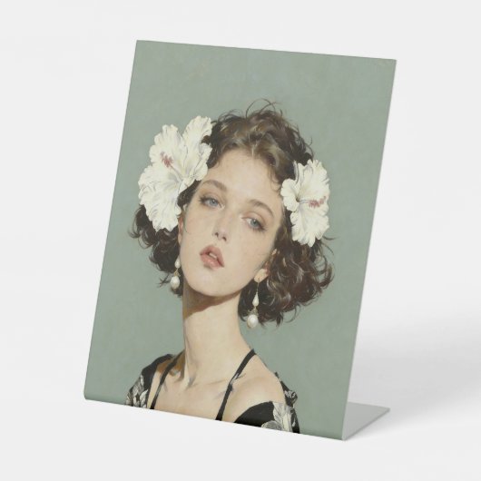 彼女の髪にハイビスカス 台座サイン (正面)