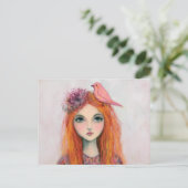 彼女の髪にピンクの鳥 ポストカード (スタンド正面)