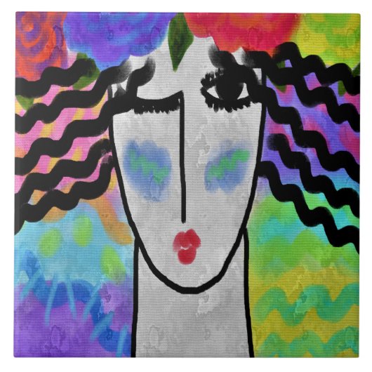 彼女の髪のバラ抽象芸術デジタル絵画 タイル (正面)