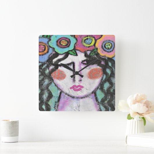 彼女の髪の花 スクエア壁時計 (ホーム)