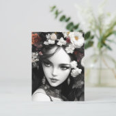 彼女の髪の葉書に花を入れた女性 ポストカード (スタンド正面)